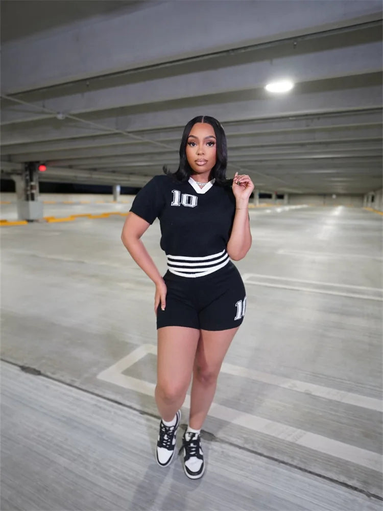 Prompearl Puss Knit Patchwork 2 Piece Set Tracksuit Women