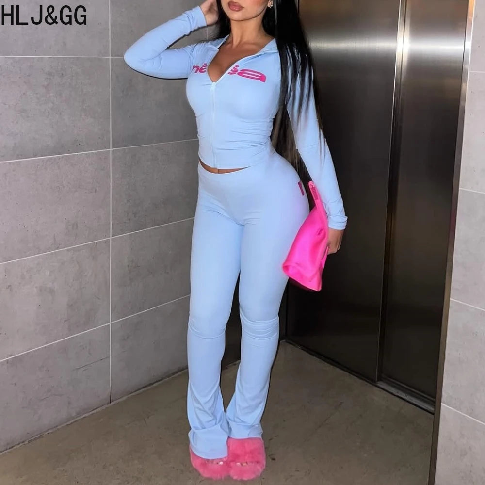 Prompearl Hooded Tracksuits Women Zipper Long Sleeve Slim Top And Skinny Pants Outfits Fashion Streetwear