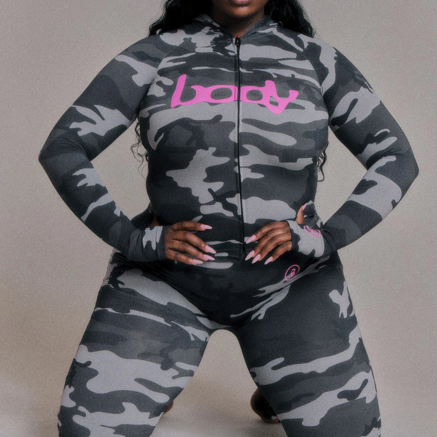 Yaminiya Y2K Sexy Autumn Print Fashionable Tight Fitting V-Neck Long Sleeved Zipper