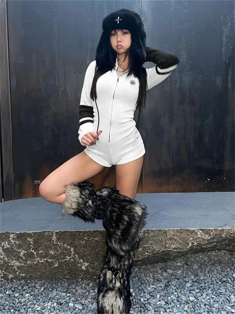 Fashion Colorblock Knitted Rompers Playsuits Spring Summer