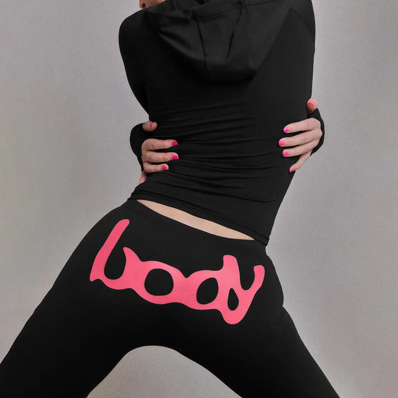 Letter Printed Women 2 Piece Set Leopard Zipper Fly Sweatshirt Skinny Pants Matching Set 2025 Autumn Winter Sporty Tracksuits