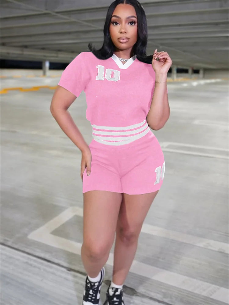 Prompearl Puss Knit Patchwork 2 Piece Set Tracksuit Women