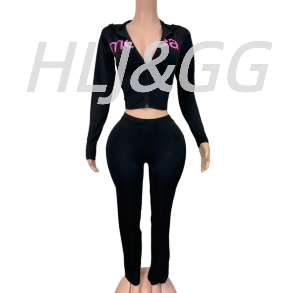 Prompearl Hooded Tracksuits Women Zipper Long Sleeve Slim Top And Skinny Pants Outfits Fashion Streetwear