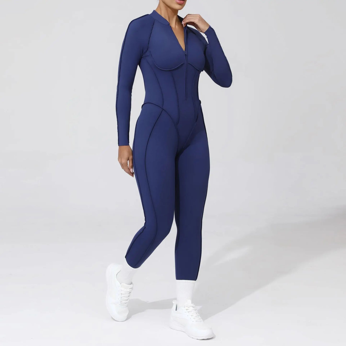 Women's Sports Jumpsuit Yoga Fitness Set with zipper & chest cushion