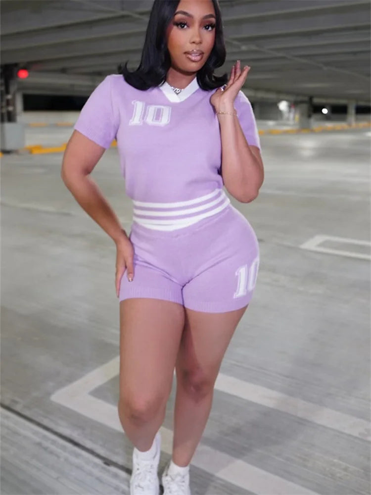 Prompearl Puss Knit Patchwork 2 Piece Set Tracksuit Women