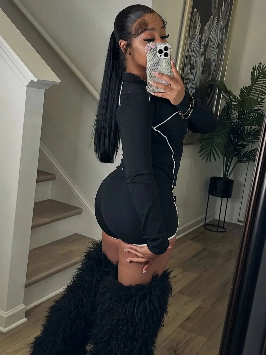 Prompearl Puss Casual Patchwork 2 Piece Set Women Tracksuit Hipster