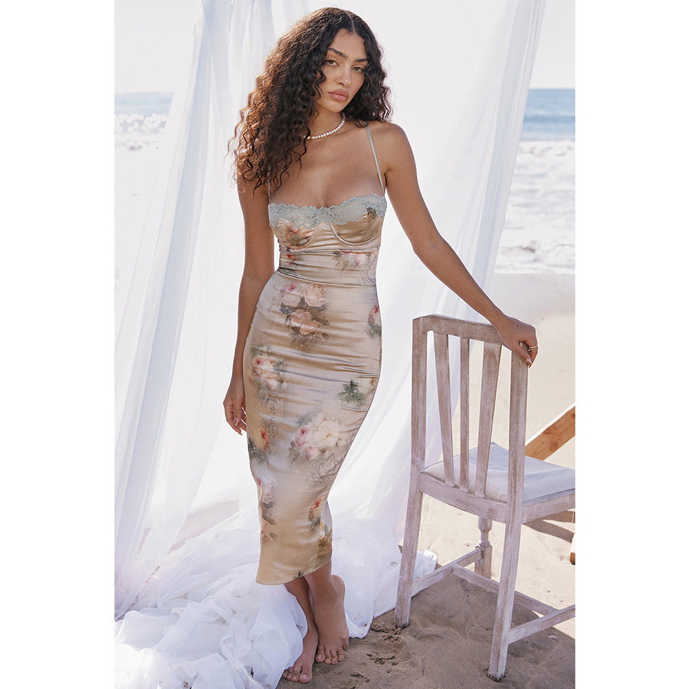 New Sexy Lace Sling Backless Sheath Dress