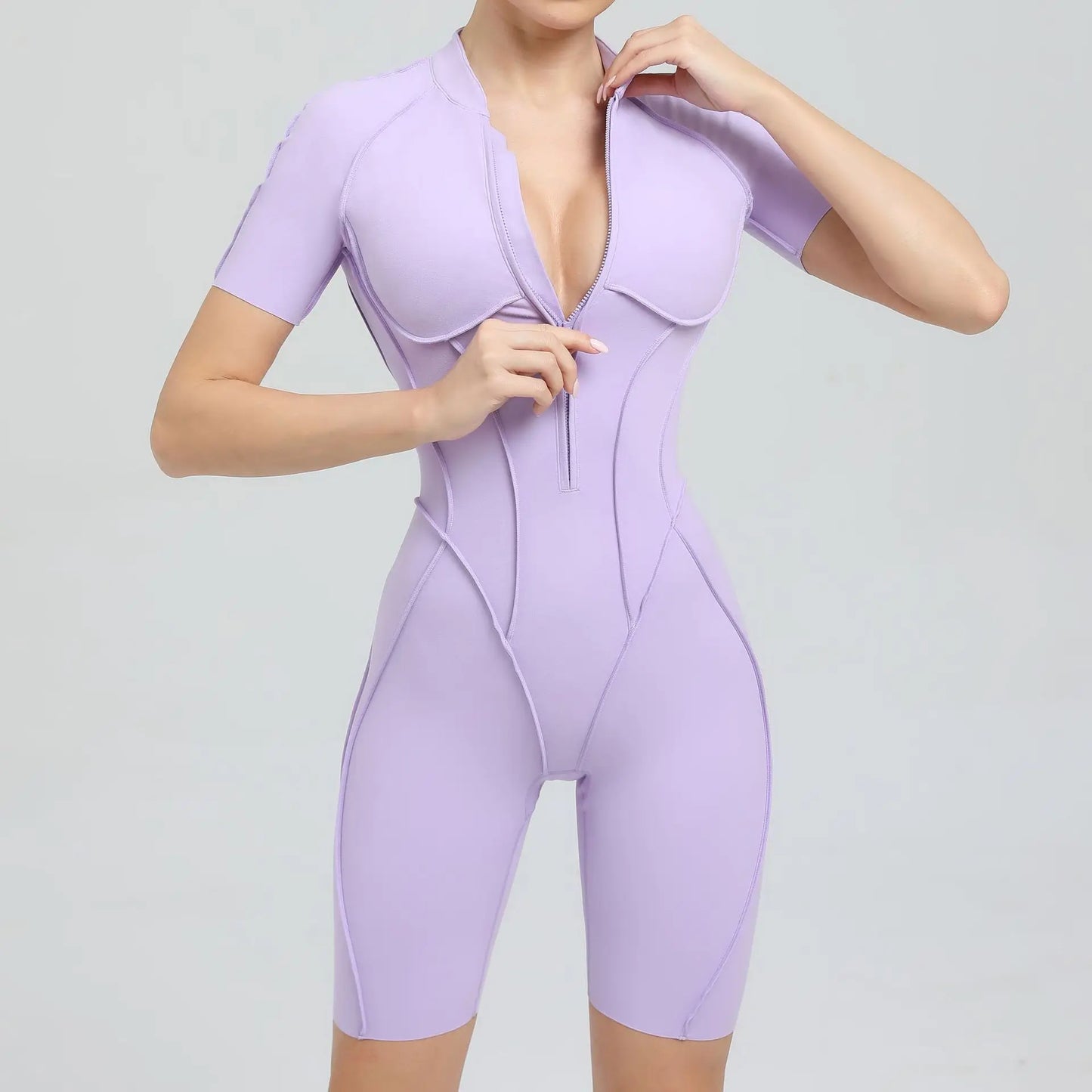 Women's Sports Jumpsuit Yoga Fitness Set with zipper & chest cushion