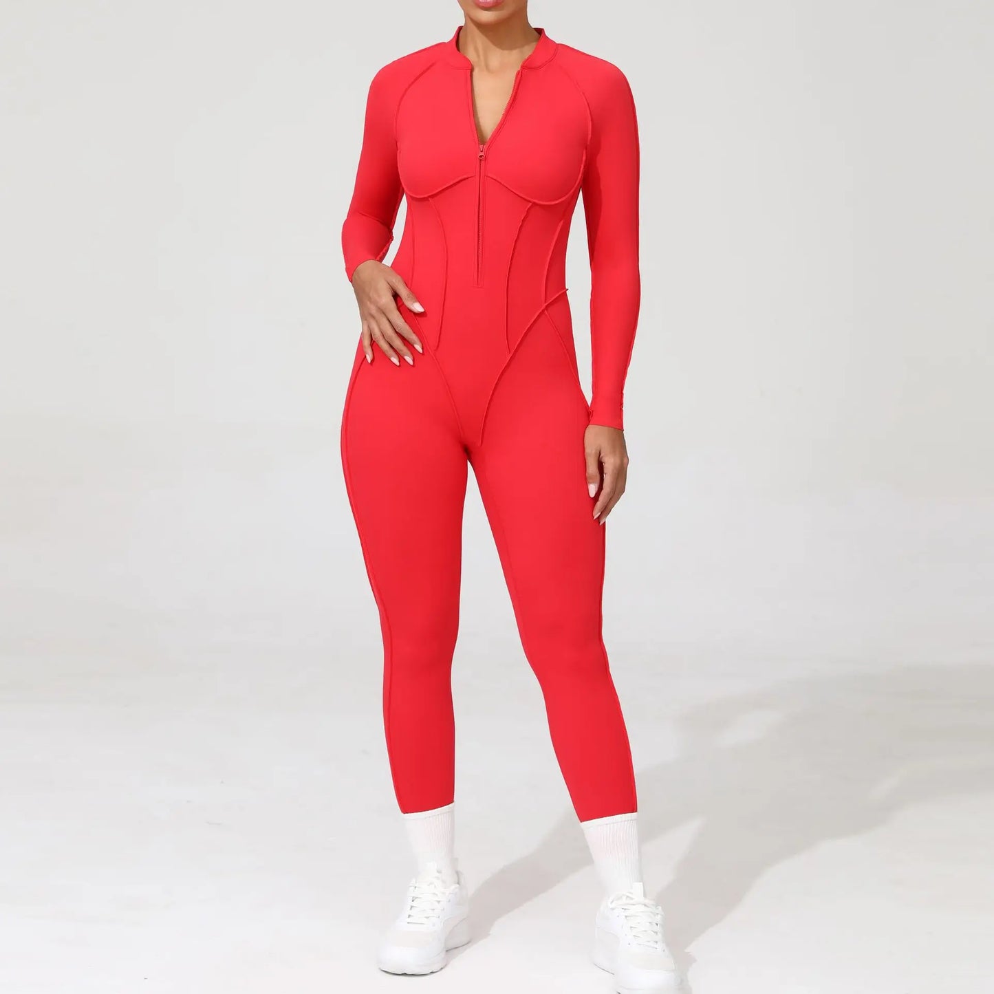 Women's Sports Jumpsuit Yoga Fitness Set with zipper & chest cushion