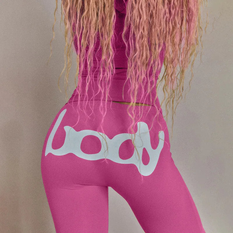 Letter Printed Women 2 Piece Set Leopard Zipper Fly Sweatshirt Skinny Pants Matching Set 2025 Autumn Winter Sporty Tracksuits