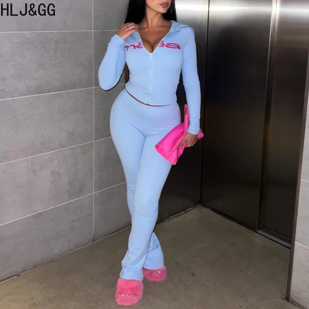 Prompearl Hooded Tracksuits Women Zipper Long Sleeve Slim Top And Skinny Pants Outfits Fashion Streetwear