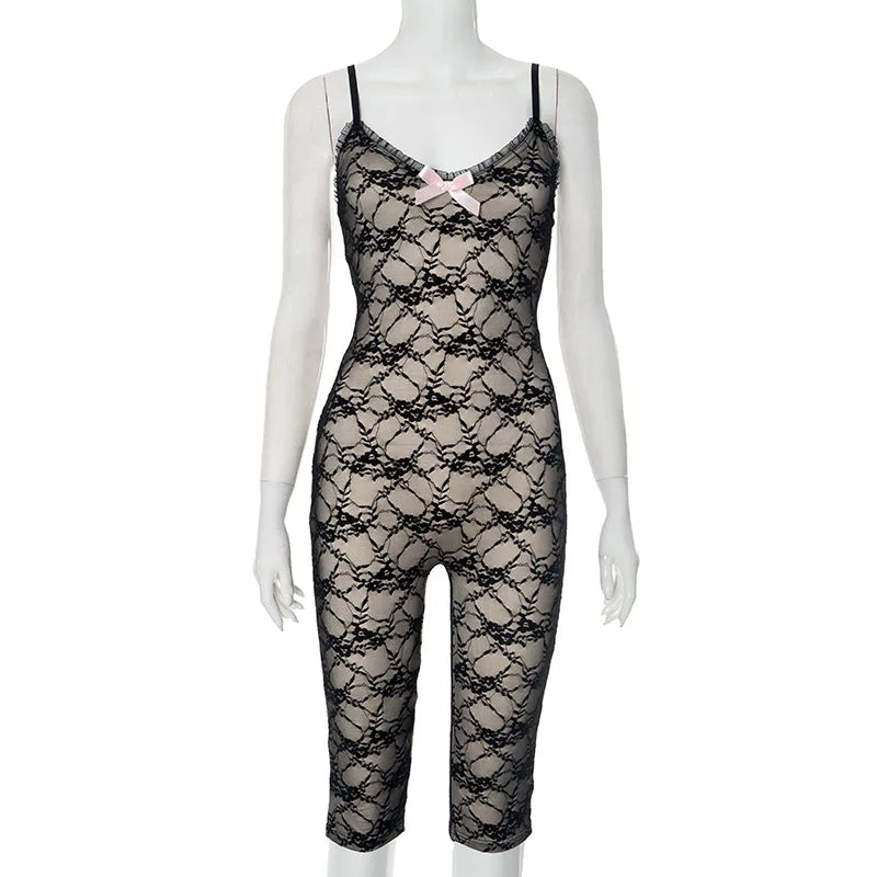 Sexy Lace Black Jumpsuits 2025 Summer Clothes Women
