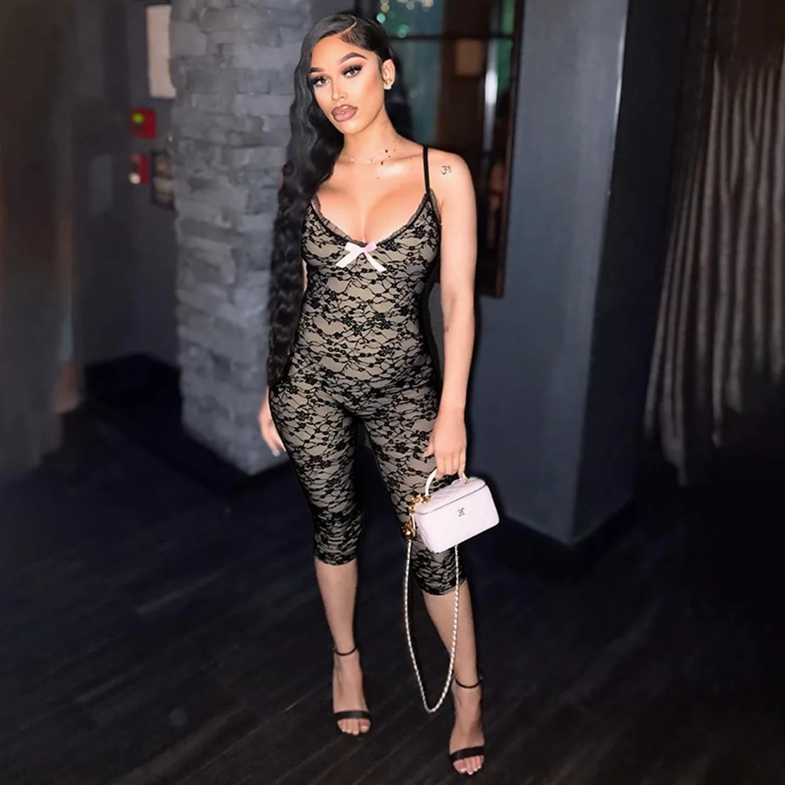 Sexy Lace Black Jumpsuits 2025 Summer Clothes Women