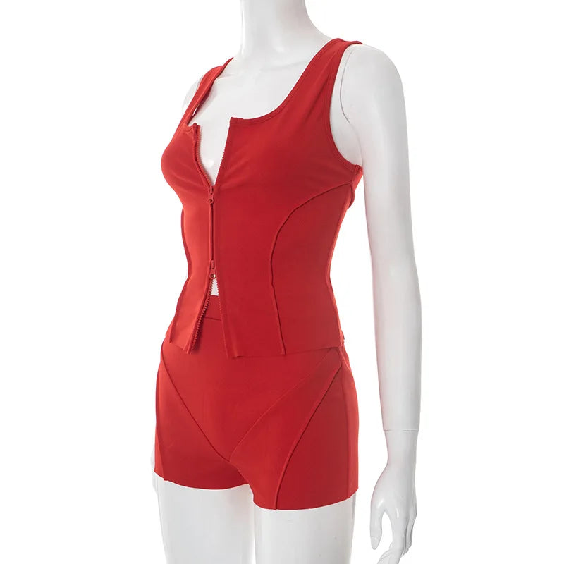 Women Solid Summer 2 Piece Set Slim Tracksuits Fashion