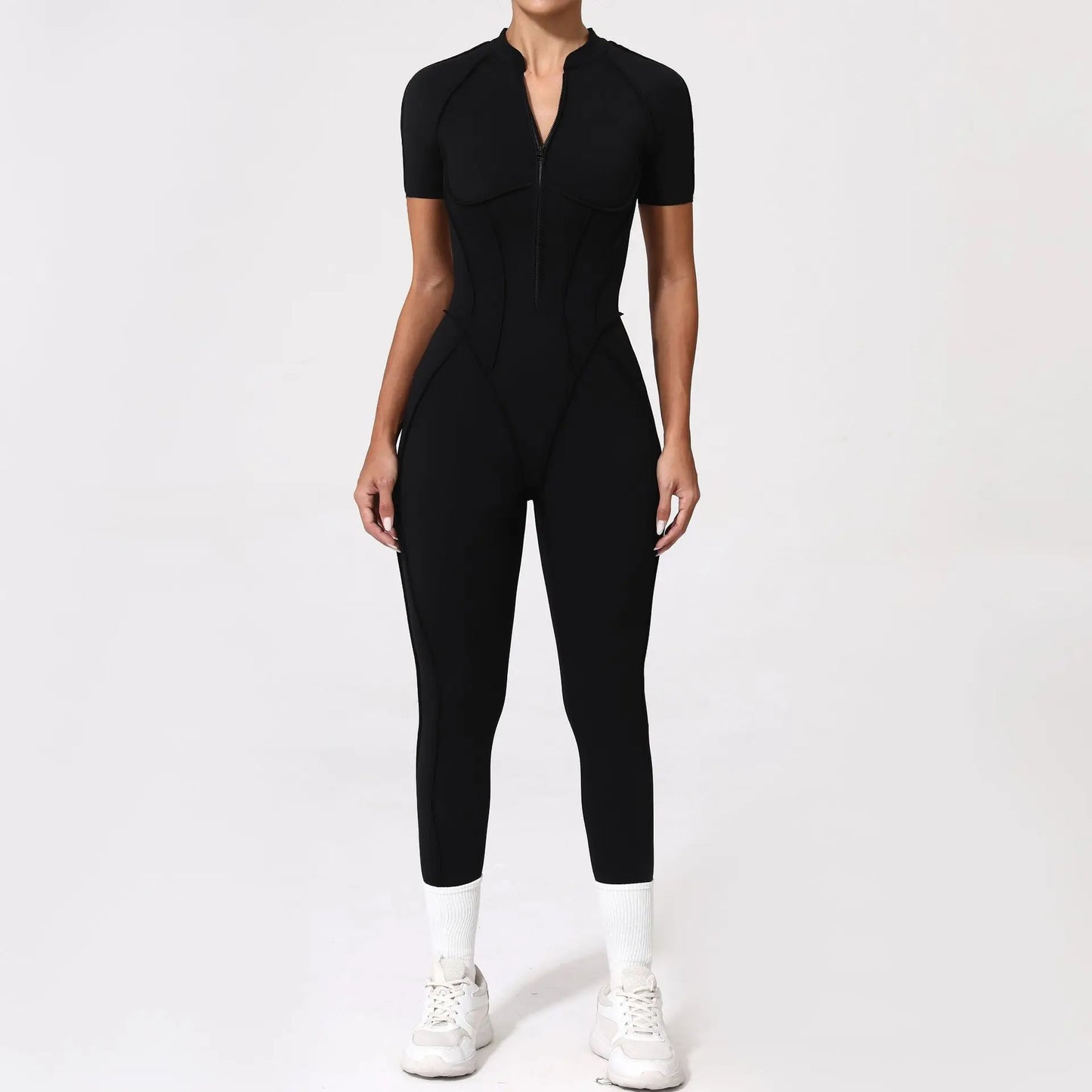 Women's Sports Jumpsuit Yoga Fitness Set with zipper & chest cushion