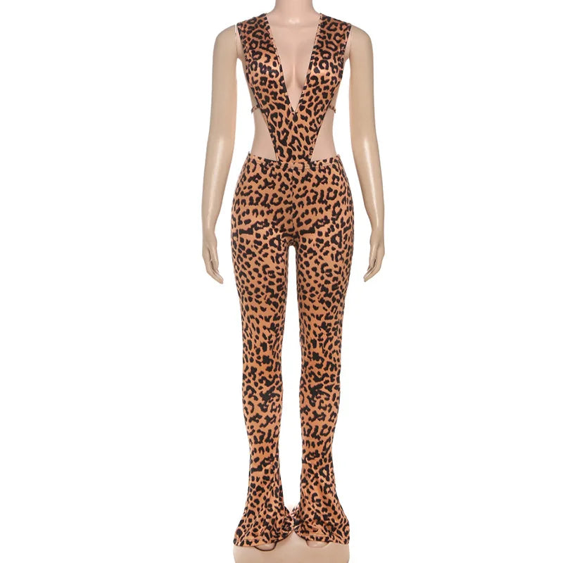 Women Sexy Club 2 Piece Set Deep V Neck Lace Up Backless Bodysuits Tops + Low Waist Peach Hips Skinny Pants Solid Tracksuits