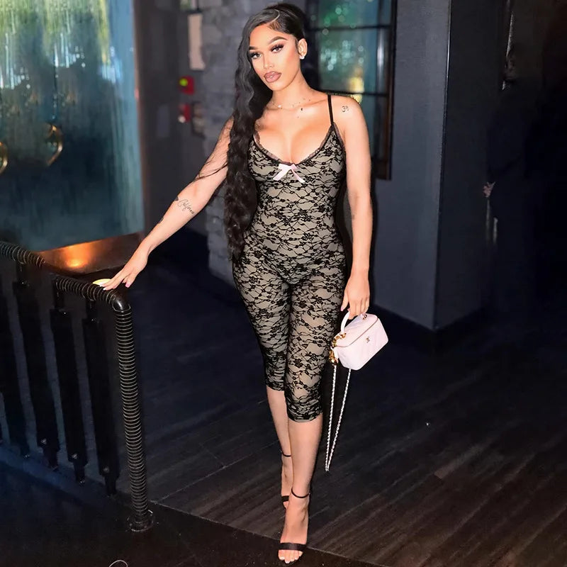 Sexy Lace Black Jumpsuits 2025 Summer Clothes Women