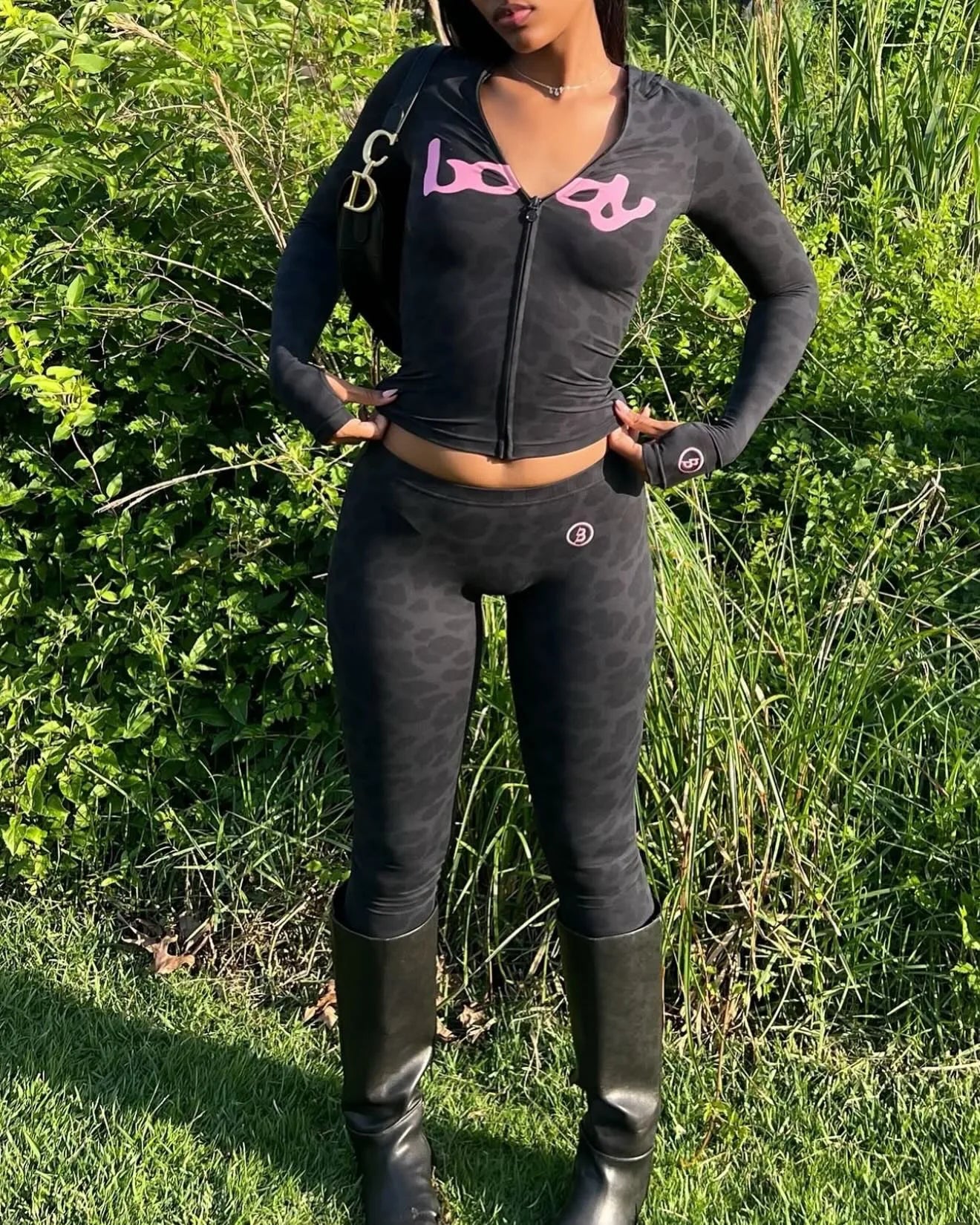 Yaminiya Y2K Sexy Autumn Print Fashionable Tight Fitting V-Neck Long Sleeved Zipper