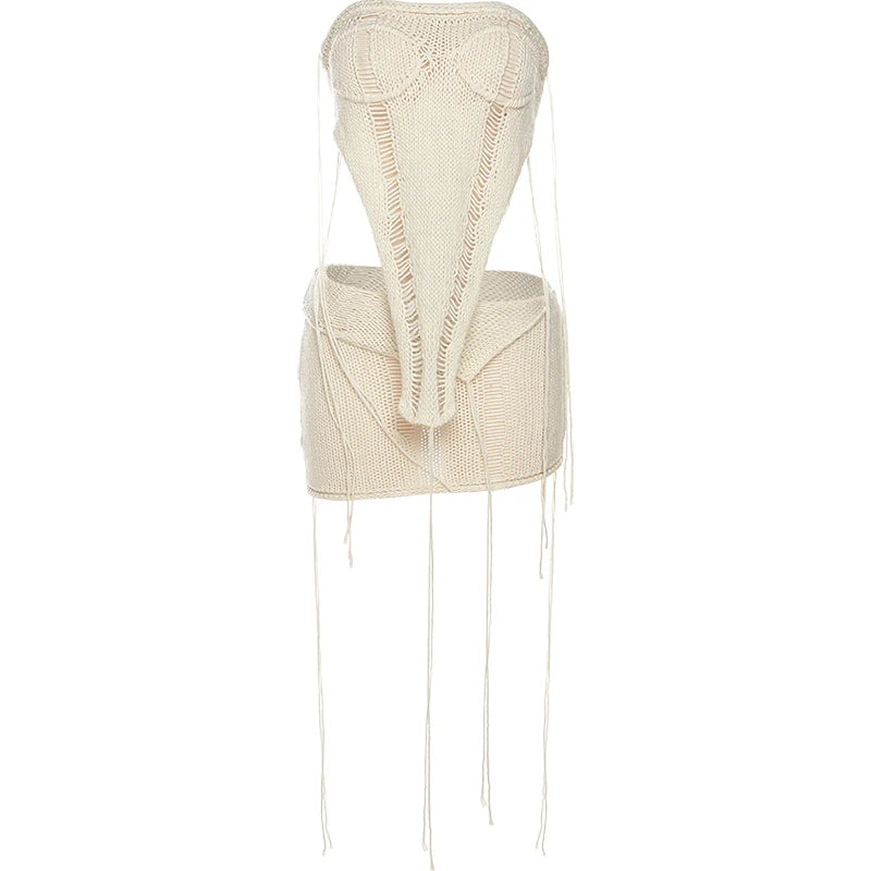 Pure Desire Sle Knitted Hollow out Crop Top And Skirt Set