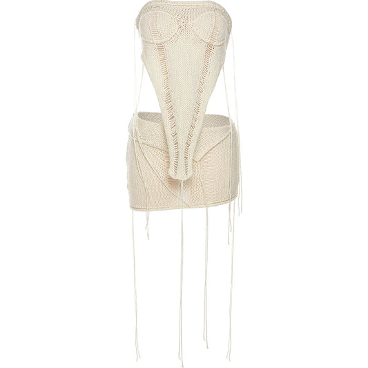 Pure Desire Sle Knitted Hollow out Crop Top And Skirt Set