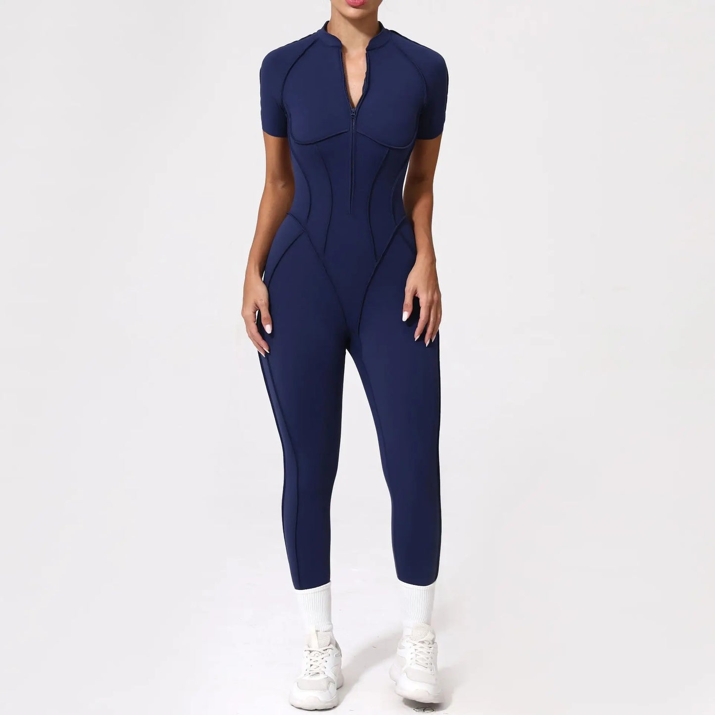 Women's Sports Jumpsuit Yoga Fitness Set with zipper & chest cushion